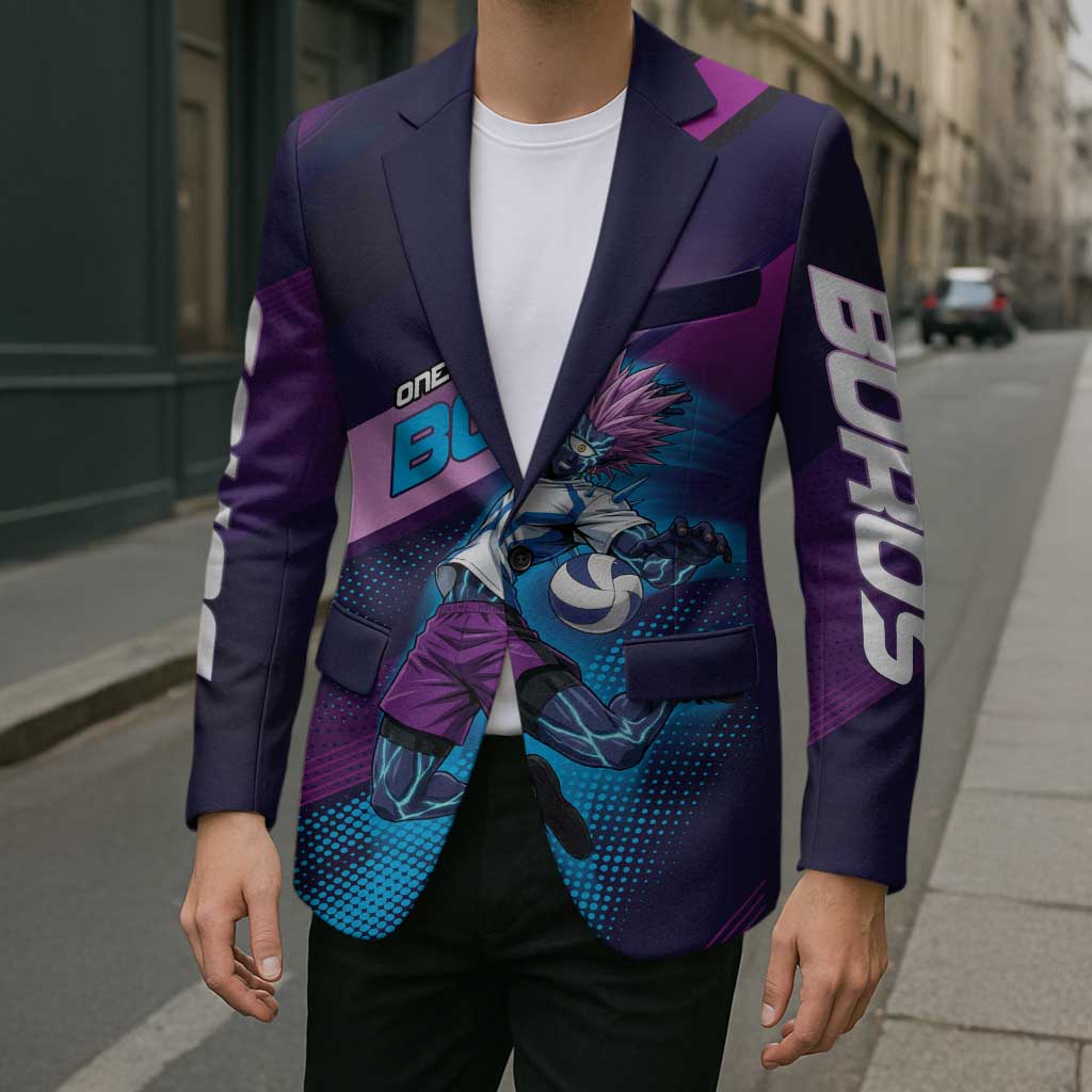 Personalized Boros Volleyball Action Design Blazer With a dynamic sporty style in purple and blue.
