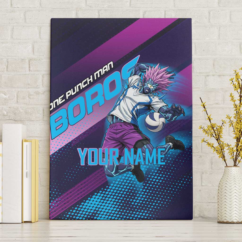 Personalized Boros Volleyball Action Design Canvas Wall Art With a dynamic sporty style in purple and blue.