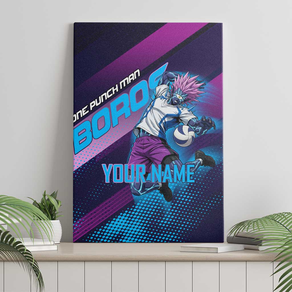 Personalized Boros Volleyball Action Design Canvas Wall Art With a dynamic sporty style in purple and blue.
