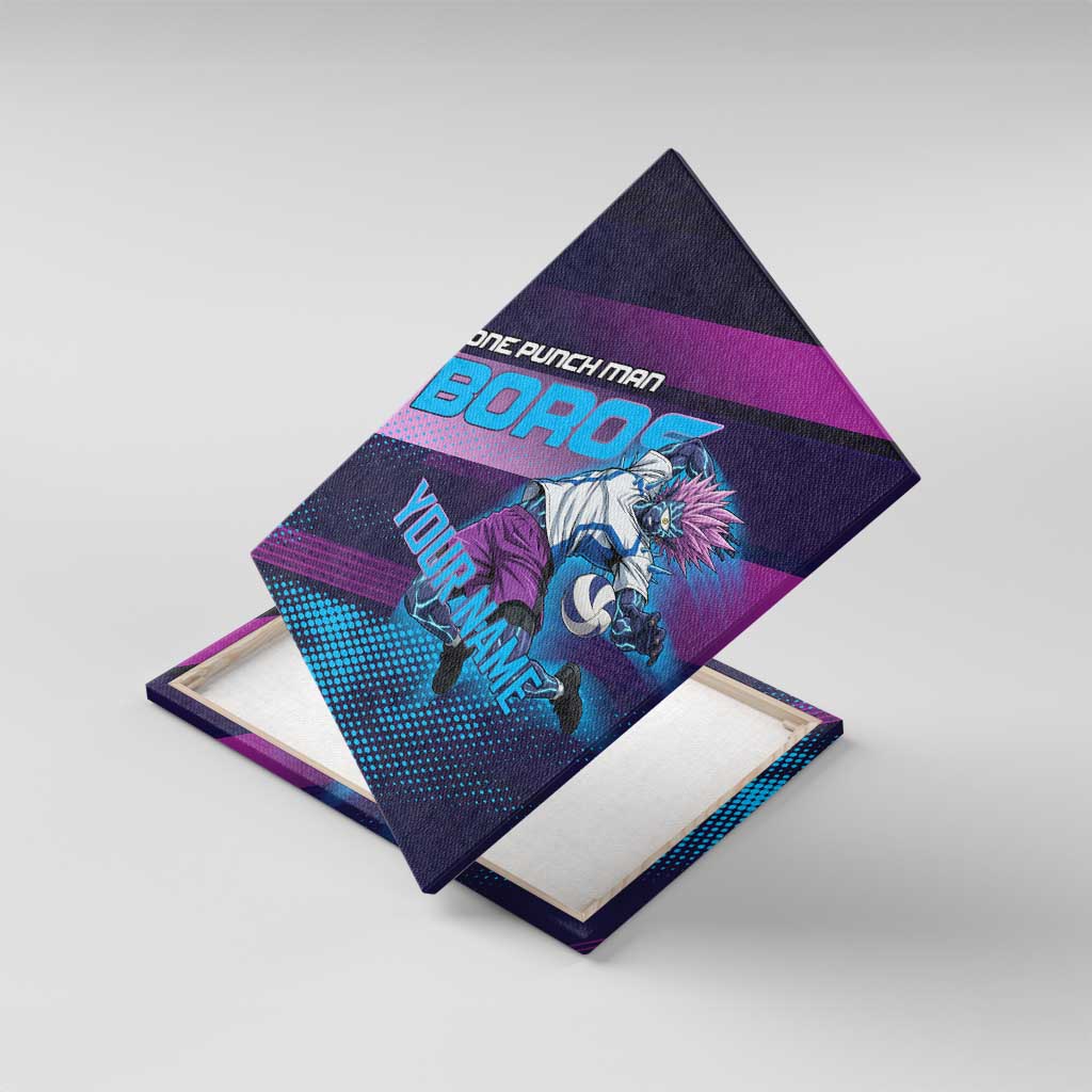 Personalized Boros Volleyball Action Design Canvas Wall Art With a dynamic sporty style in purple and blue.