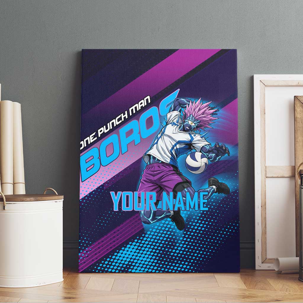 Personalized Boros Volleyball Action Design Canvas Wall Art With a dynamic sporty style in purple and blue.