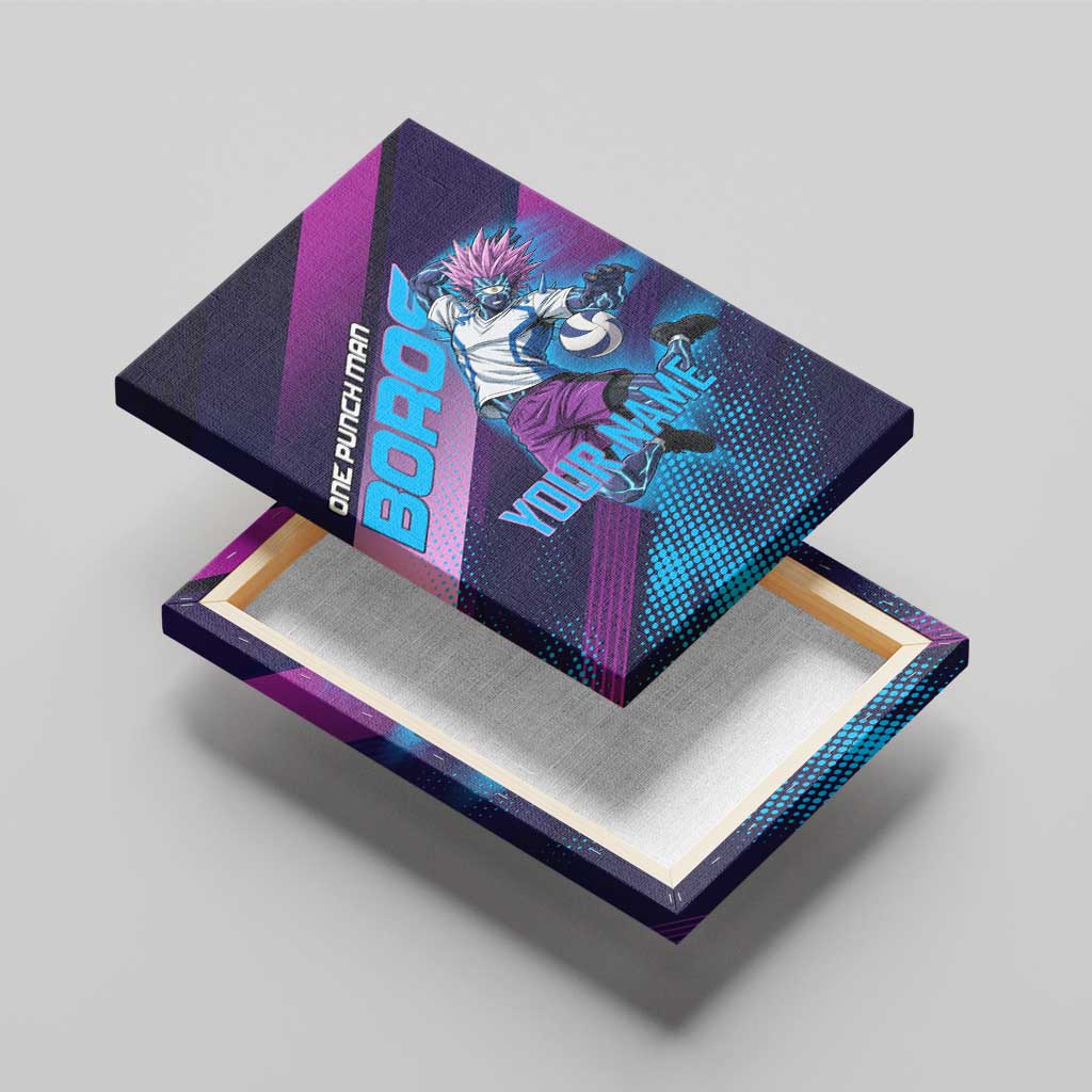 Personalized Boros Volleyball Action Design Canvas Wall Art With a dynamic sporty style in purple and blue.