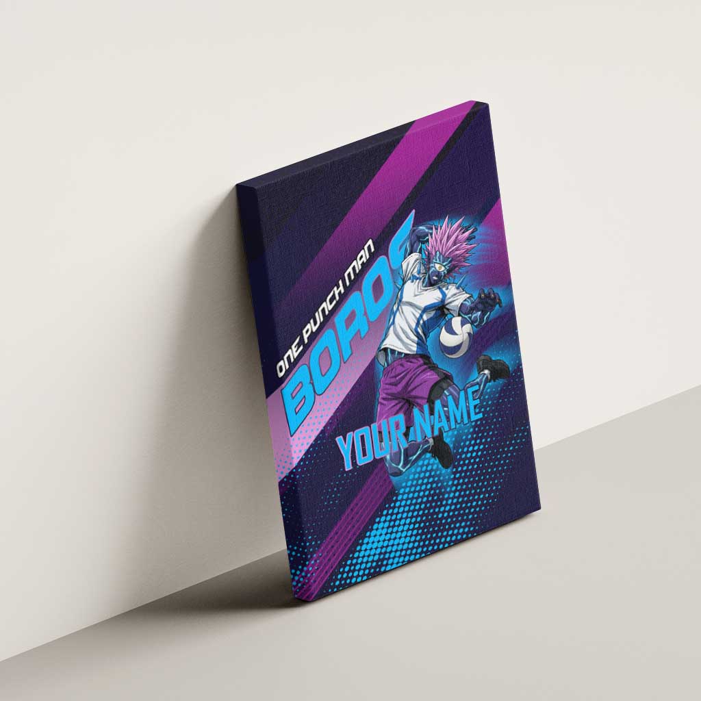 Personalized Boros Volleyball Action Design Canvas Wall Art With a dynamic sporty style in purple and blue.
