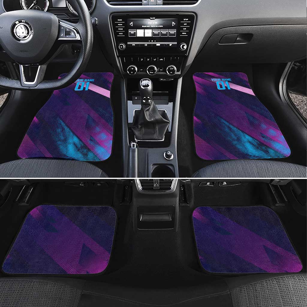 Personalized Boros Volleyball Action Design Car Mats With a dynamic sporty style in purple and blue.