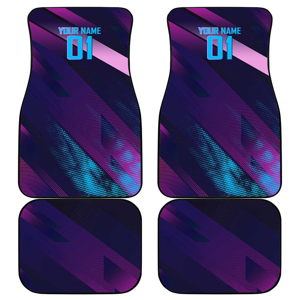 Personalized Boros Volleyball Action Design Car Mats With a dynamic sporty style in purple and blue.