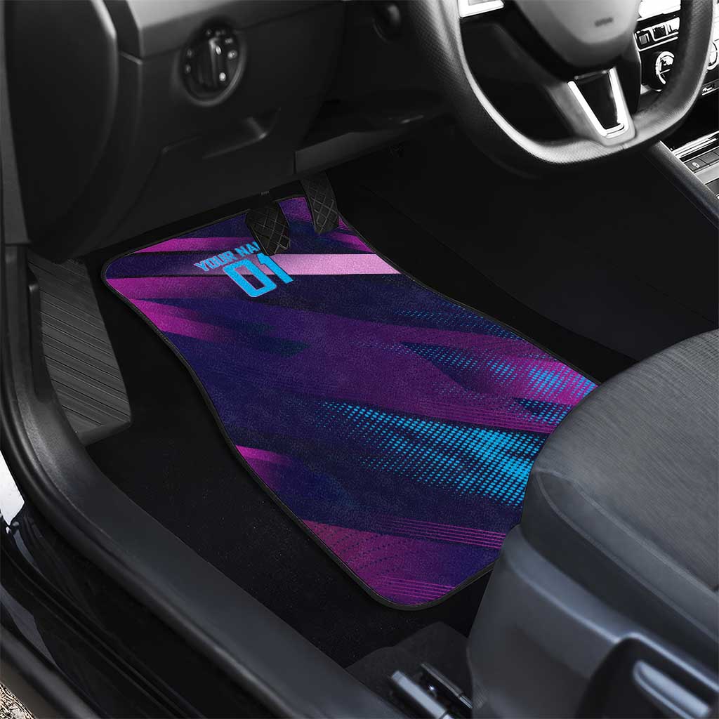 Personalized Boros Volleyball Action Design Car Mats With a dynamic sporty style in purple and blue.
