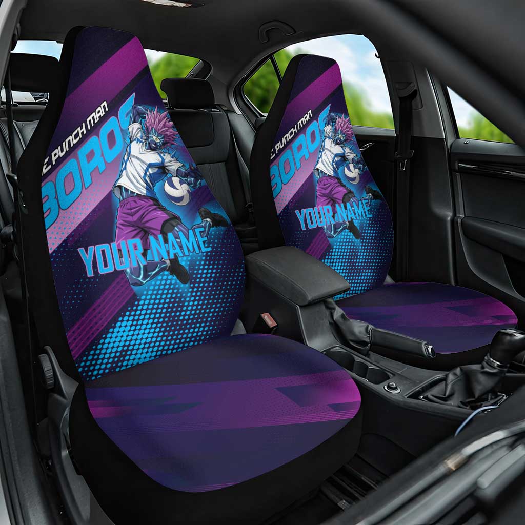 Personalized Boros Volleyball Action Design Car Seat Cover With a dynamic sporty style in purple and blue.