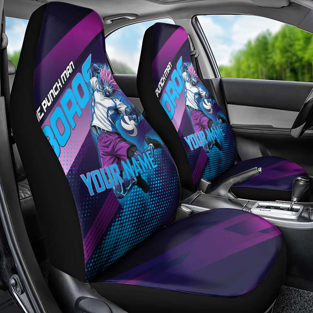 Personalized Boros Volleyball Action Design Car Seat Cover With a dynamic sporty style in purple and blue.