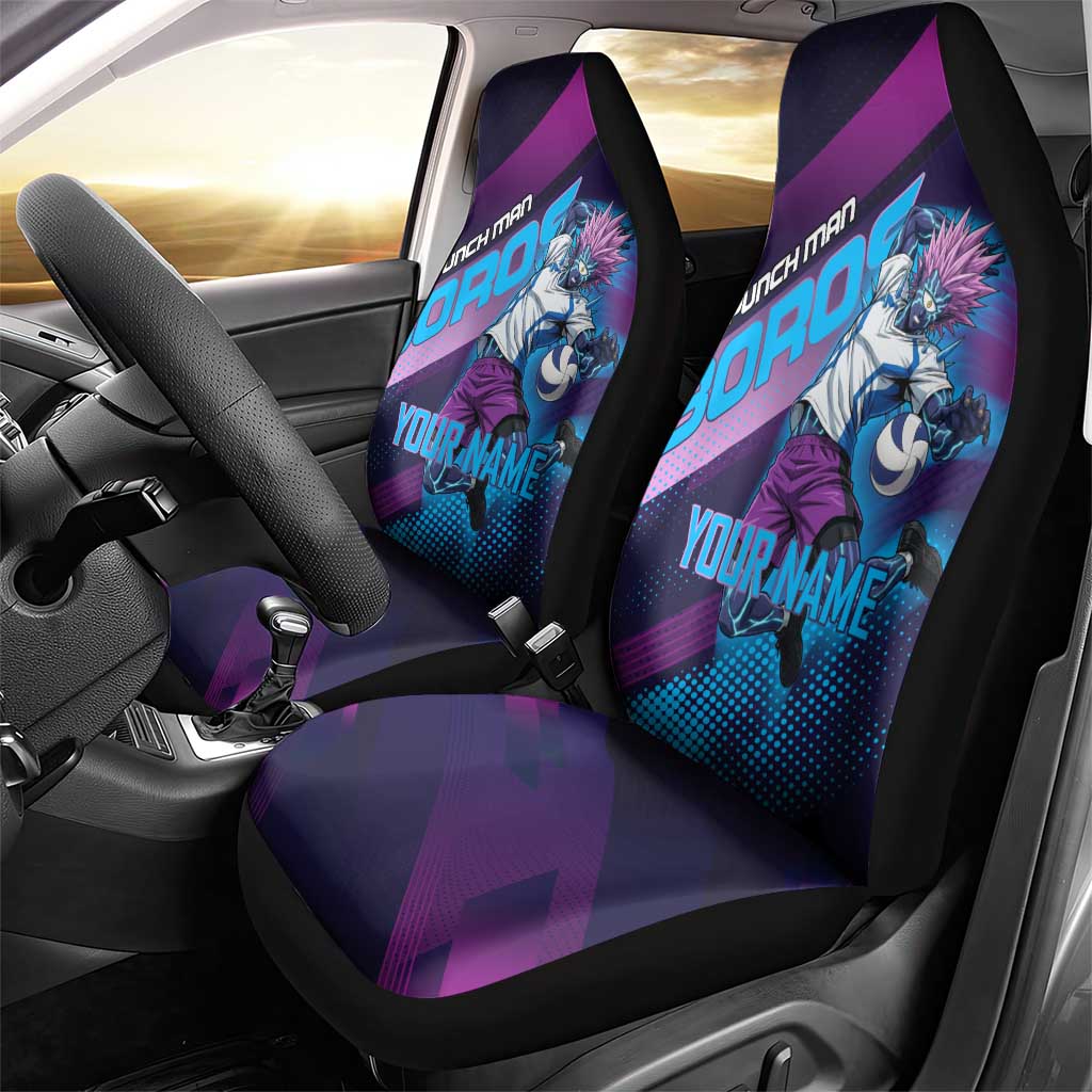 Personalized Boros Volleyball Action Design Car Seat Cover With a dynamic sporty style in purple and blue.