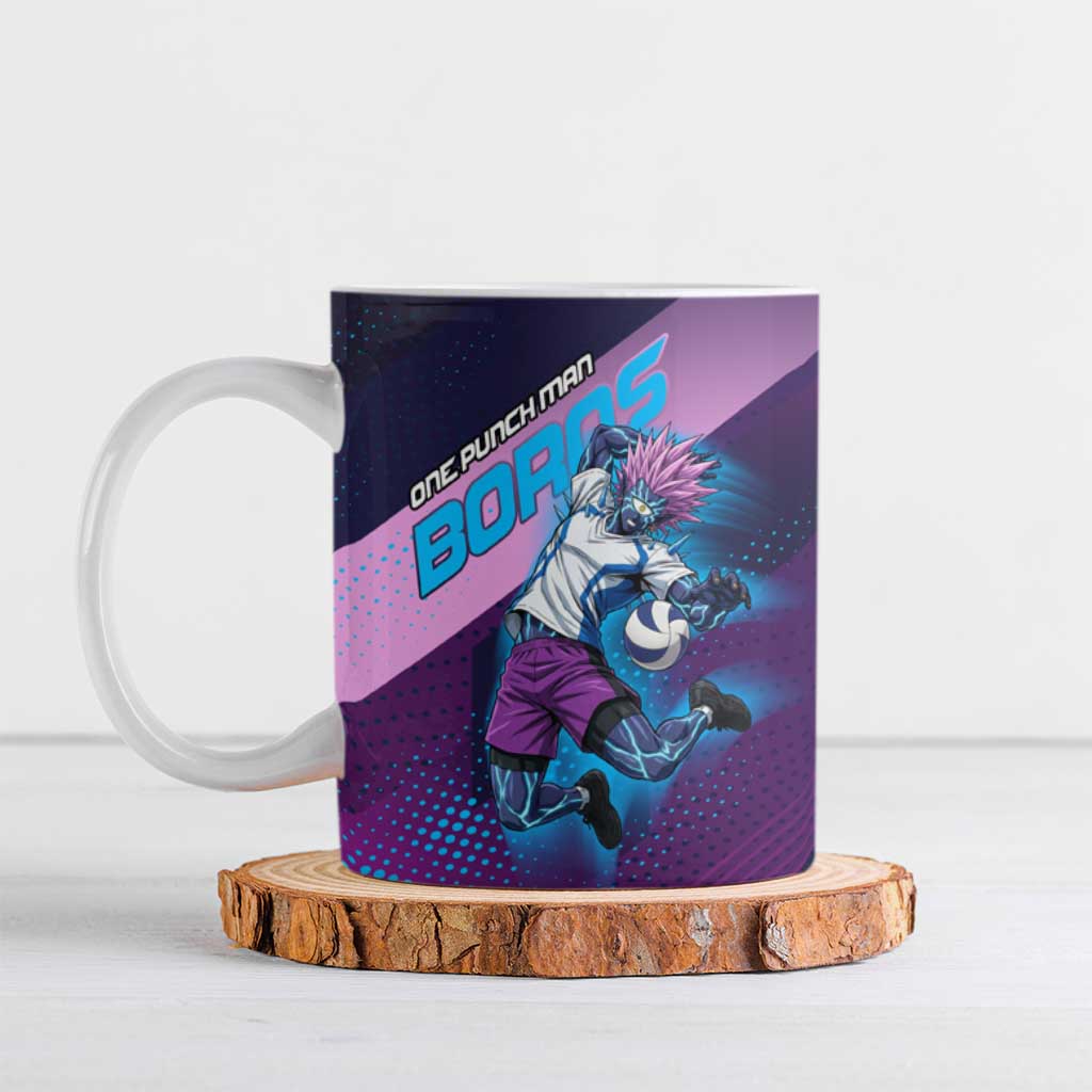Personalized Boros Volleyball Action Design Ceramic Mug With a dynamic sporty style in purple and blue.