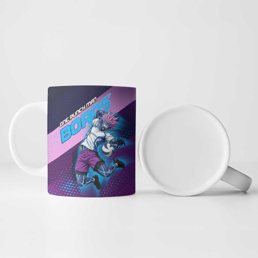 Personalized Boros Volleyball Action Design Ceramic Mug With a dynamic sporty style in purple and blue.