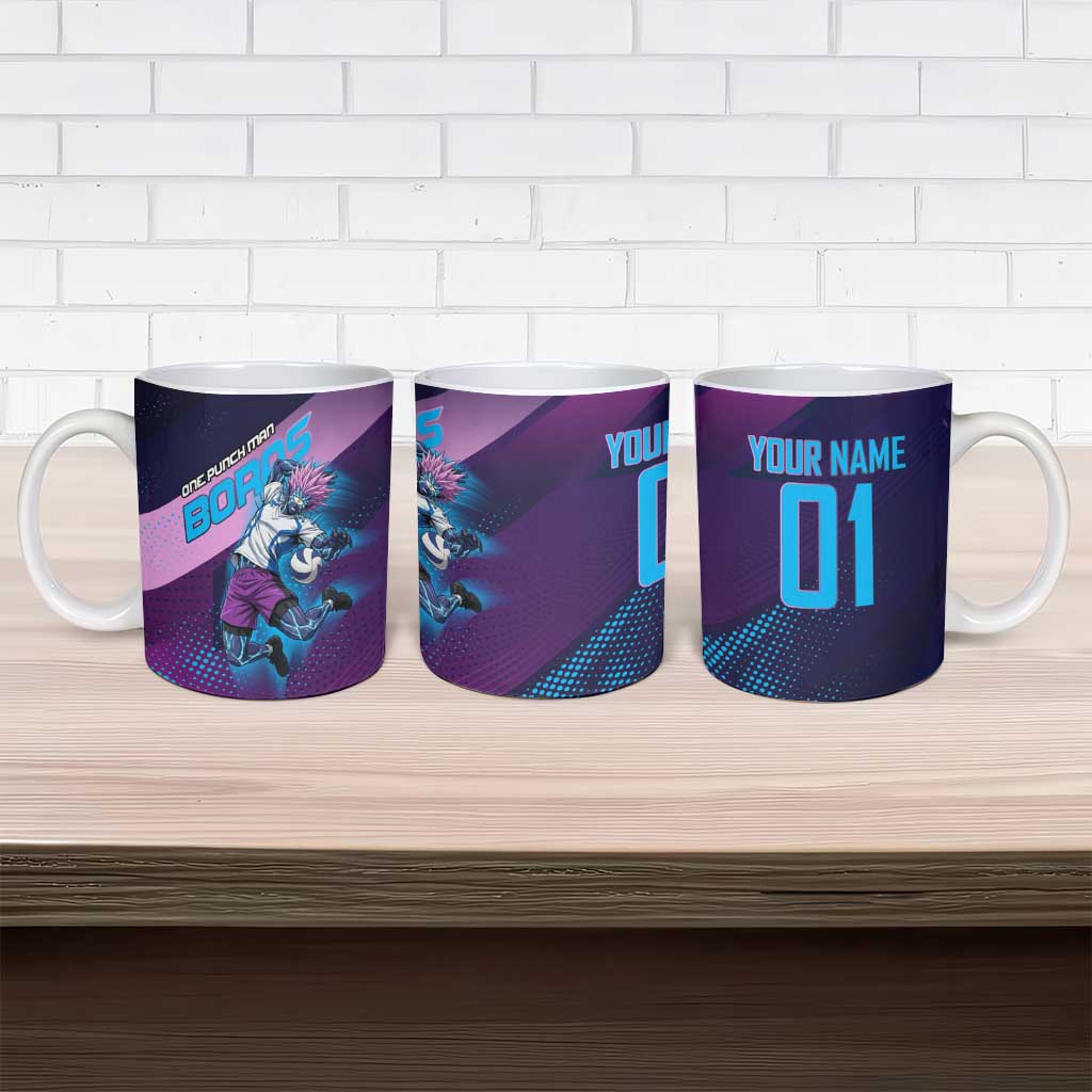 Personalized Boros Volleyball Action Design Ceramic Mug With a dynamic sporty style in purple and blue.