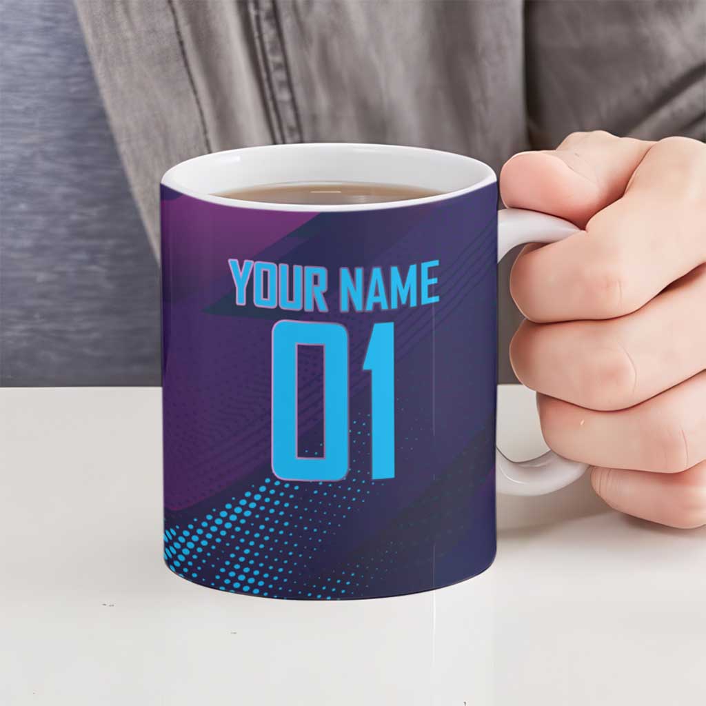 Personalized Boros Volleyball Action Design Ceramic Mug With a dynamic sporty style in purple and blue.