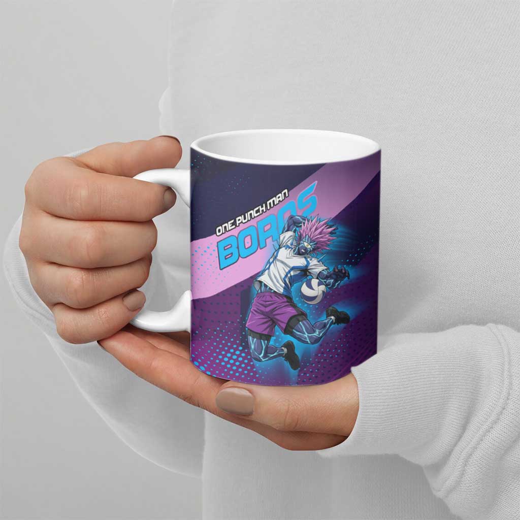 Personalized Boros Volleyball Action Design Ceramic Mug With a dynamic sporty style in purple and blue.