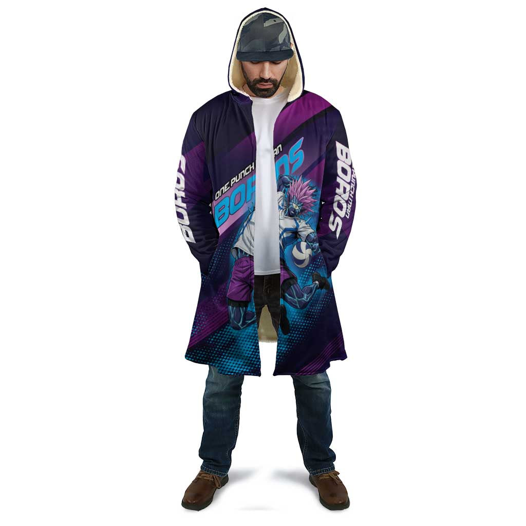 Personalized Boros Volleyball Action Design Cloak With a dynamic sporty style in purple and blue.