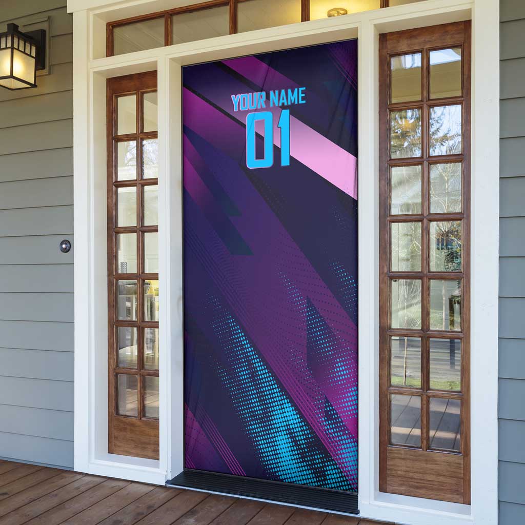 Personalized Boros Volleyball Action Design Door Cover With a dynamic sporty style in purple and blue.