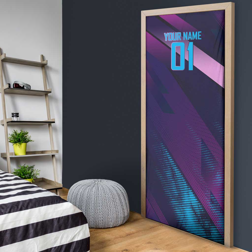 Personalized Boros Volleyball Action Design Door Cover With a dynamic sporty style in purple and blue.