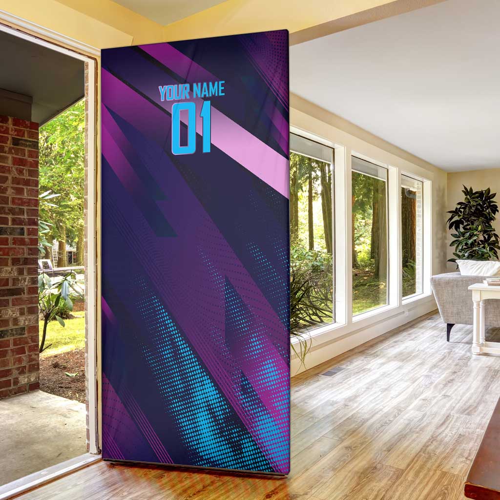 Personalized Boros Volleyball Action Design Door Cover With a dynamic sporty style in purple and blue.