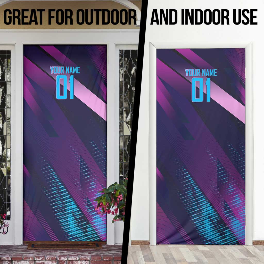 Personalized Boros Volleyball Action Design Door Cover With a dynamic sporty style in purple and blue.