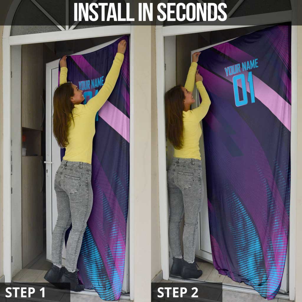 Personalized Boros Volleyball Action Design Door Cover With a dynamic sporty style in purple and blue.