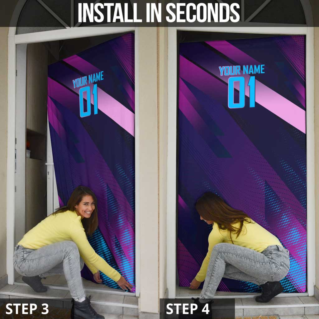 Personalized Boros Volleyball Action Design Door Cover With a dynamic sporty style in purple and blue.