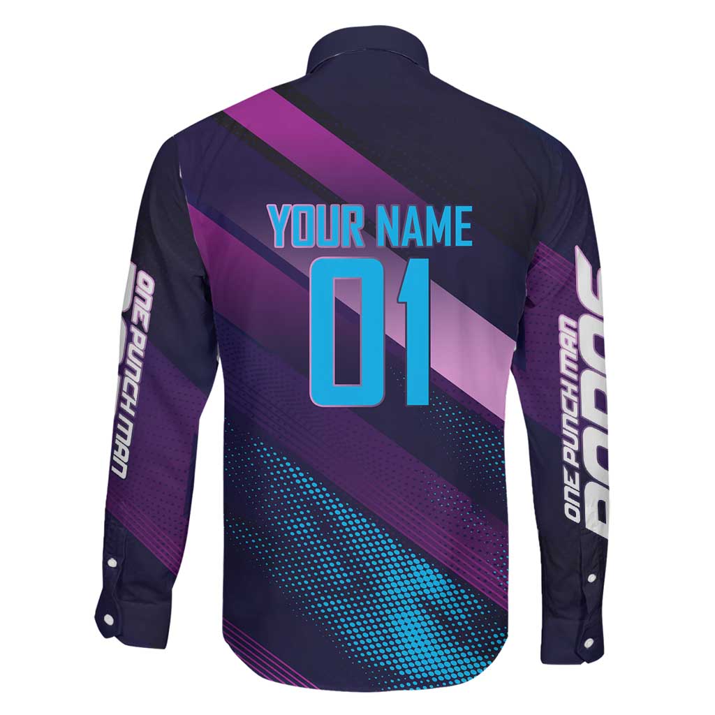 Personalized Boros Volleyball Action Design Family Matching Off Shoulder Short Dress and Hawaiian Shirt With a dynamic sporty style in purple and blue.