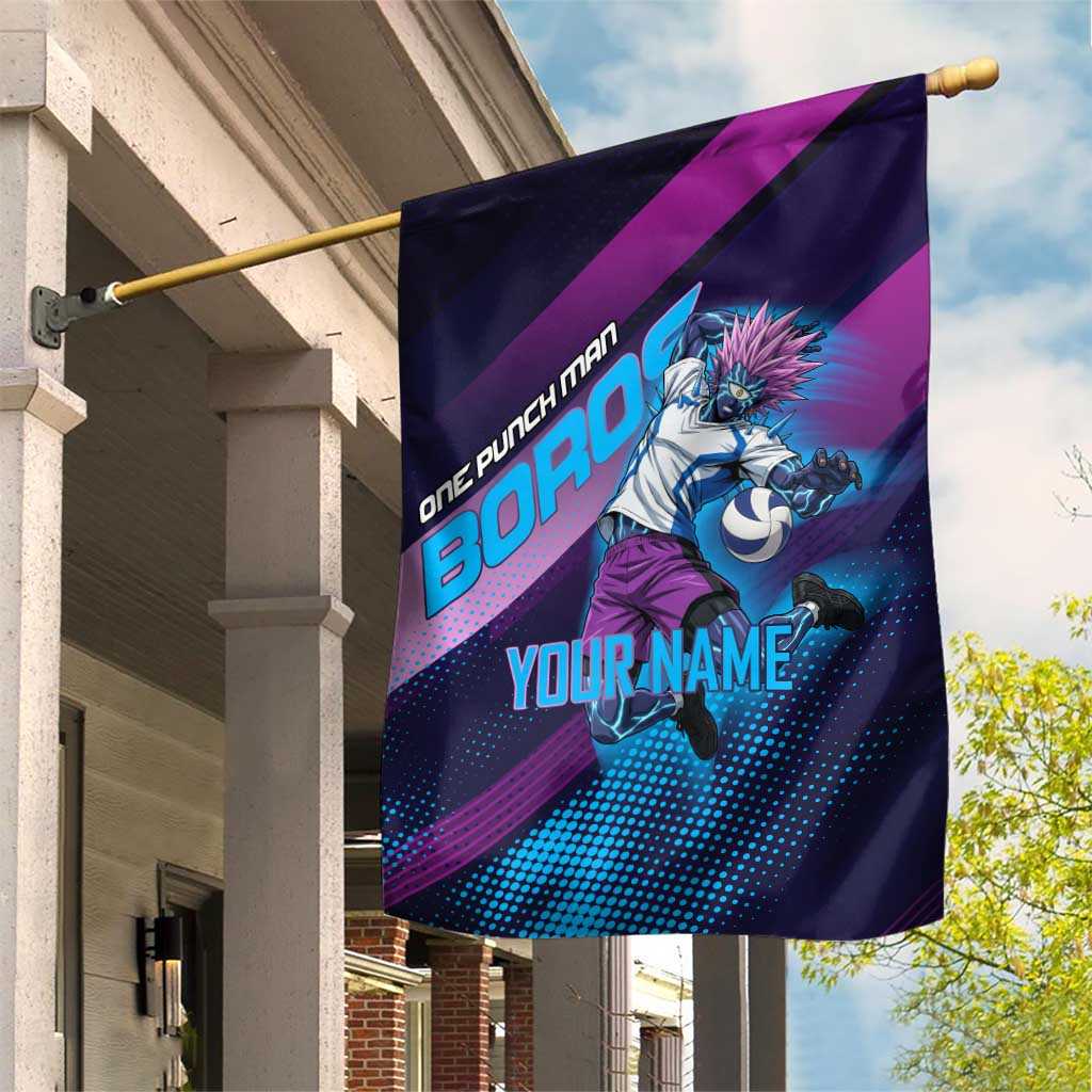 Personalized Boros Volleyball Action Design Garden Flag With a dynamic sporty style in purple and blue.