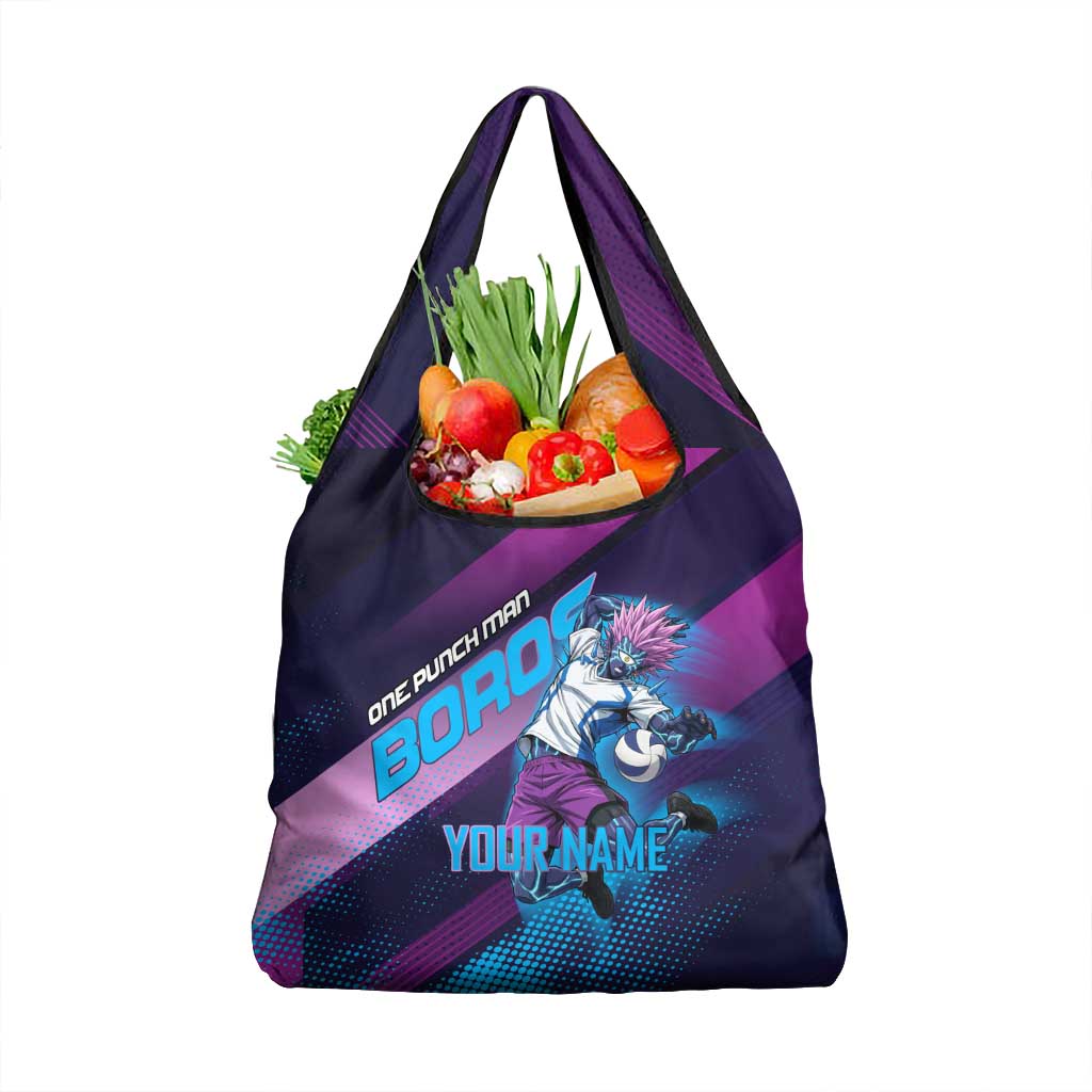 Personalized Boros Volleyball Action Design Grocery Bag With a dynamic sporty style in purple and blue.