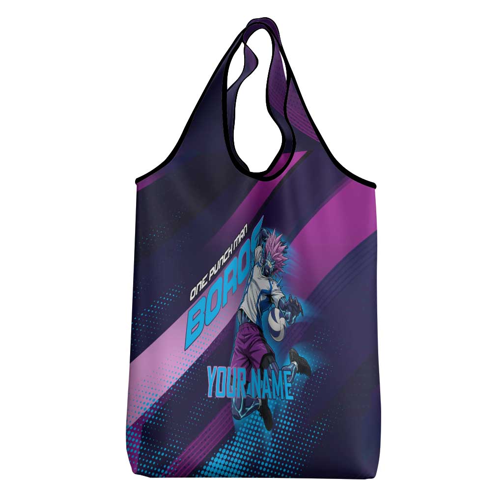 Personalized Boros Volleyball Action Design Grocery Bag With a dynamic sporty style in purple and blue.