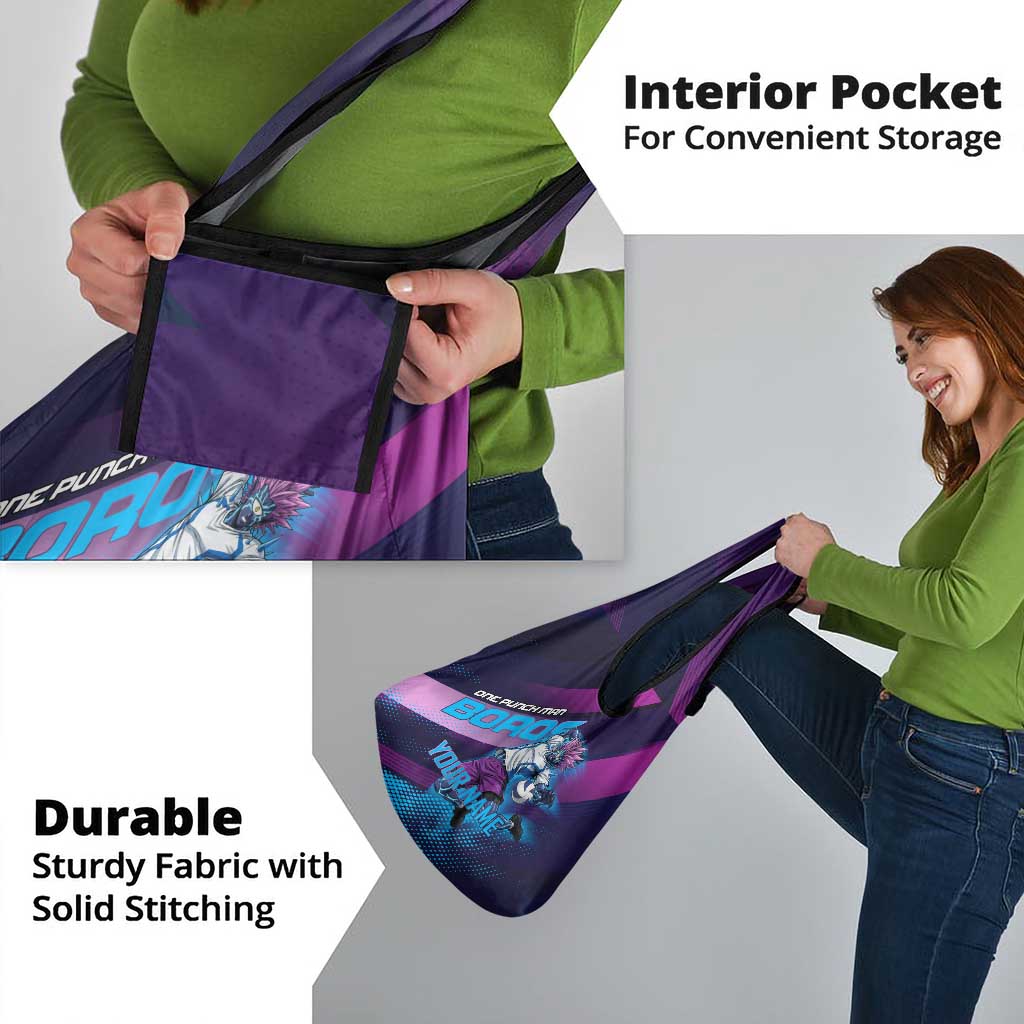 Personalized Boros Volleyball Action Design Grocery Bag With a dynamic sporty style in purple and blue.