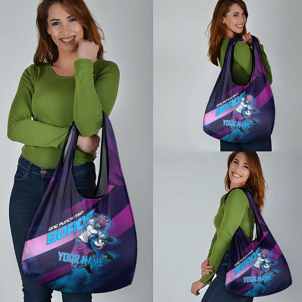 Personalized Boros Volleyball Action Design Grocery Bag With a dynamic sporty style in purple and blue.