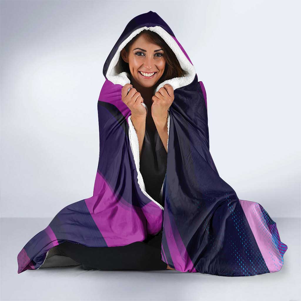 Personalized Boros Volleyball Action Design Hooded Blanket With a dynamic sporty style in purple and blue.