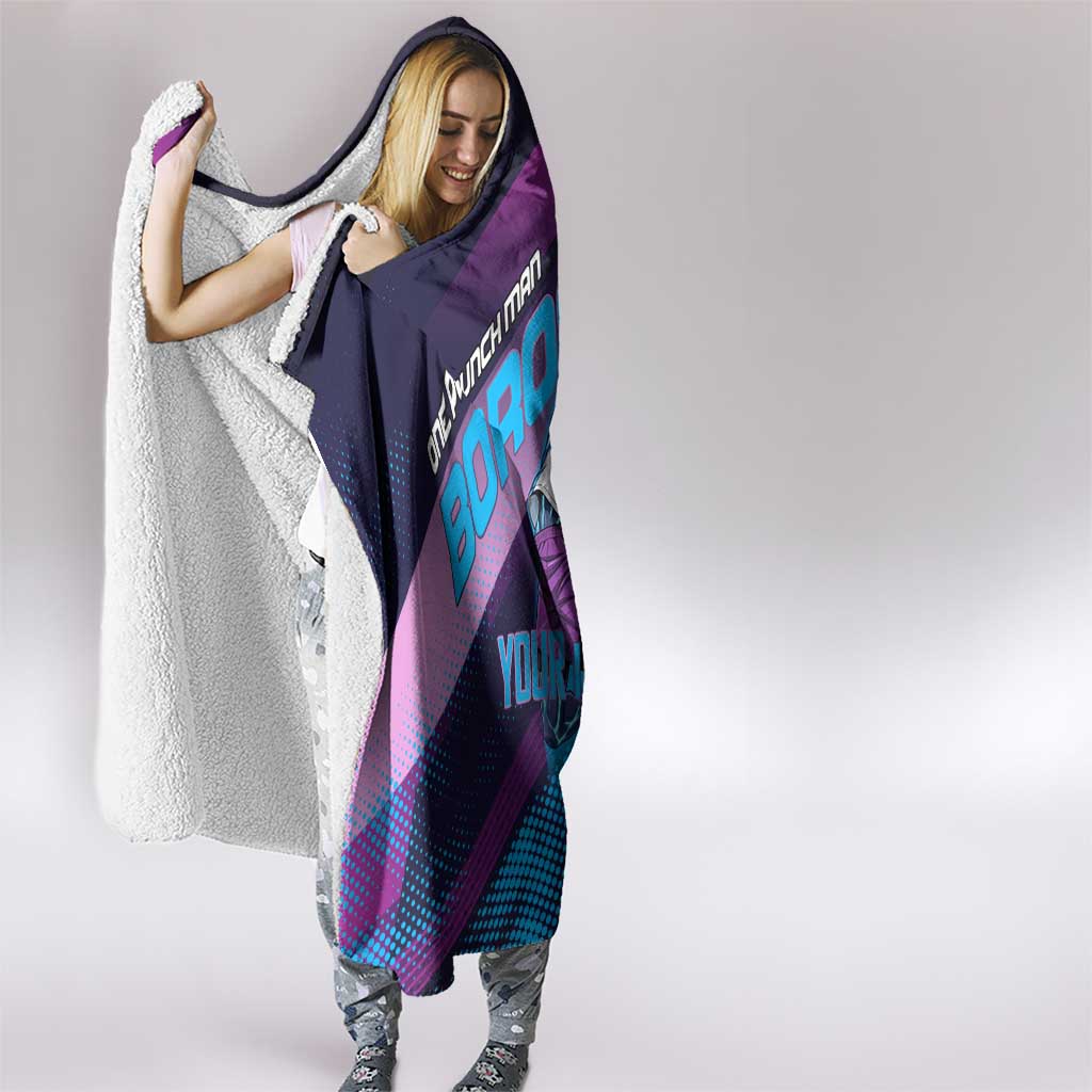 Personalized Boros Volleyball Action Design Hooded Blanket With a dynamic sporty style in purple and blue.