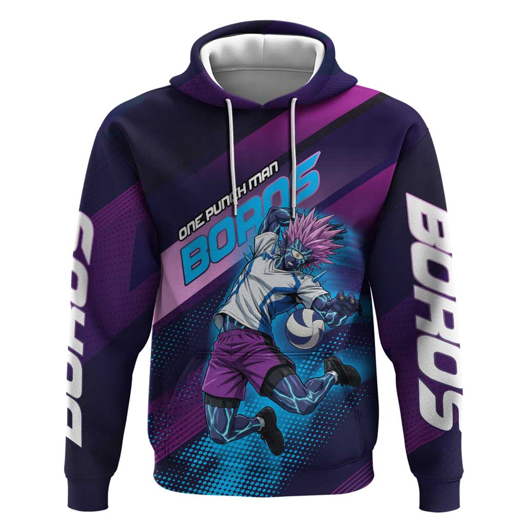 Personalized Boros Volleyball Action Design Hoodie With a dynamic sporty style in purple and blue.