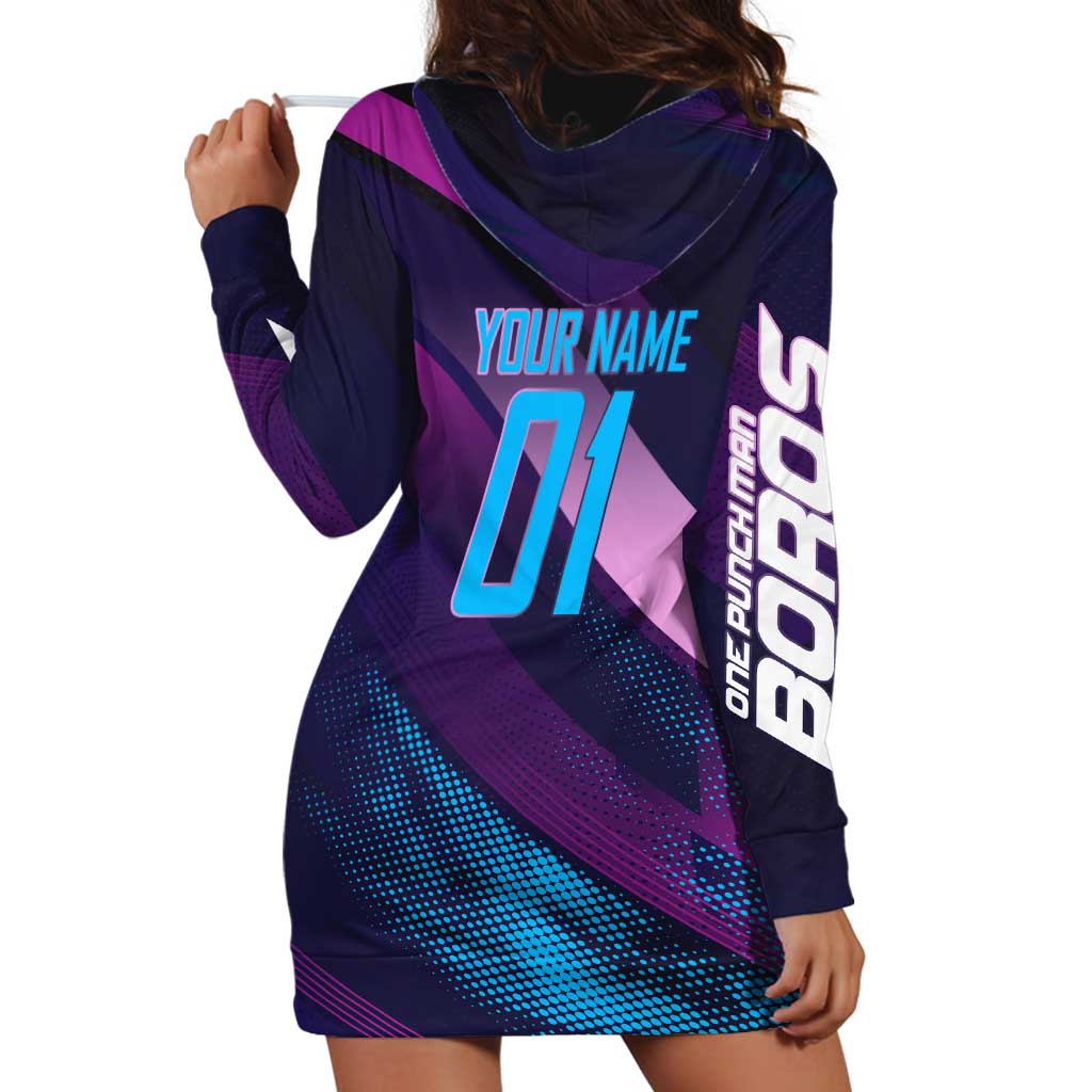 Personalized Boros Volleyball Action Design Hoodie Dress With a dynamic sporty style in purple and blue.