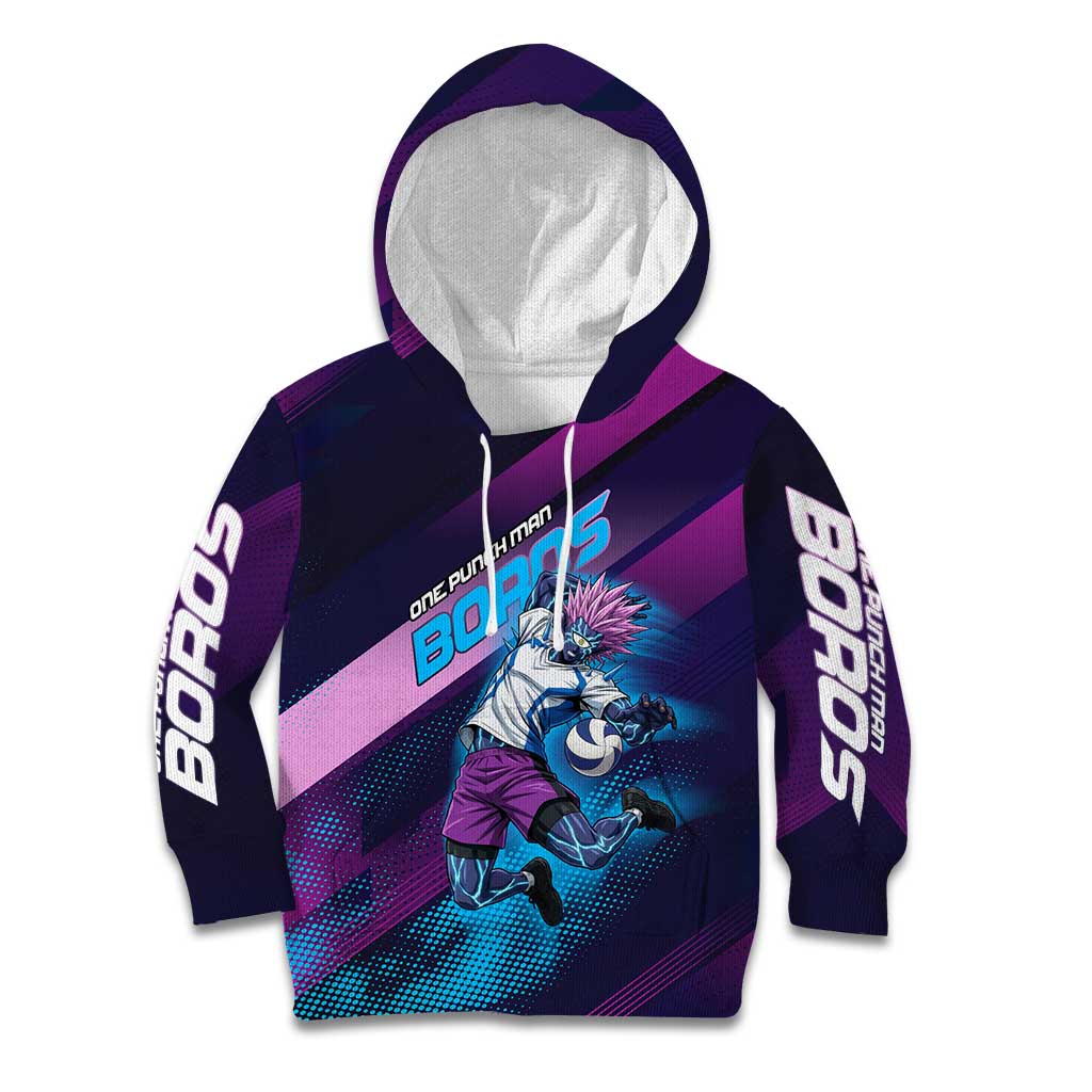 Personalized Boros Volleyball Action Design Kid Hoodie With a dynamic sporty style in purple and blue.
