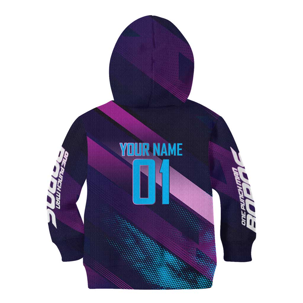 Personalized Boros Volleyball Action Design Kid Hoodie With a dynamic sporty style in purple and blue.