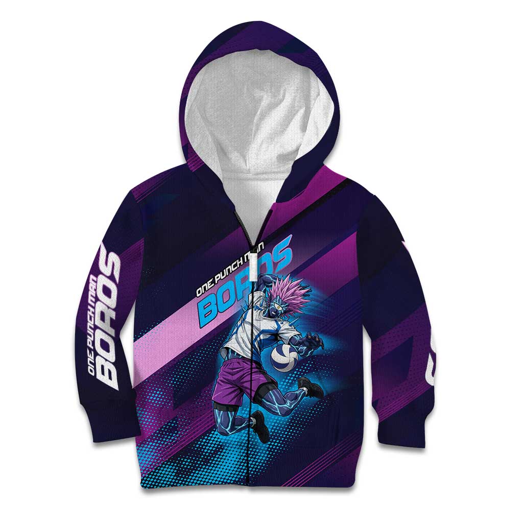 Personalized Boros Volleyball Action Design Kid Hoodie With a dynamic sporty style in purple and blue.