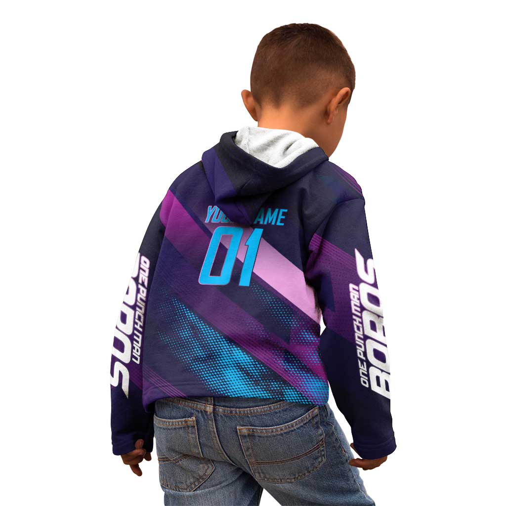 Personalized Boros Volleyball Action Design Kid Hoodie With a dynamic sporty style in purple and blue.