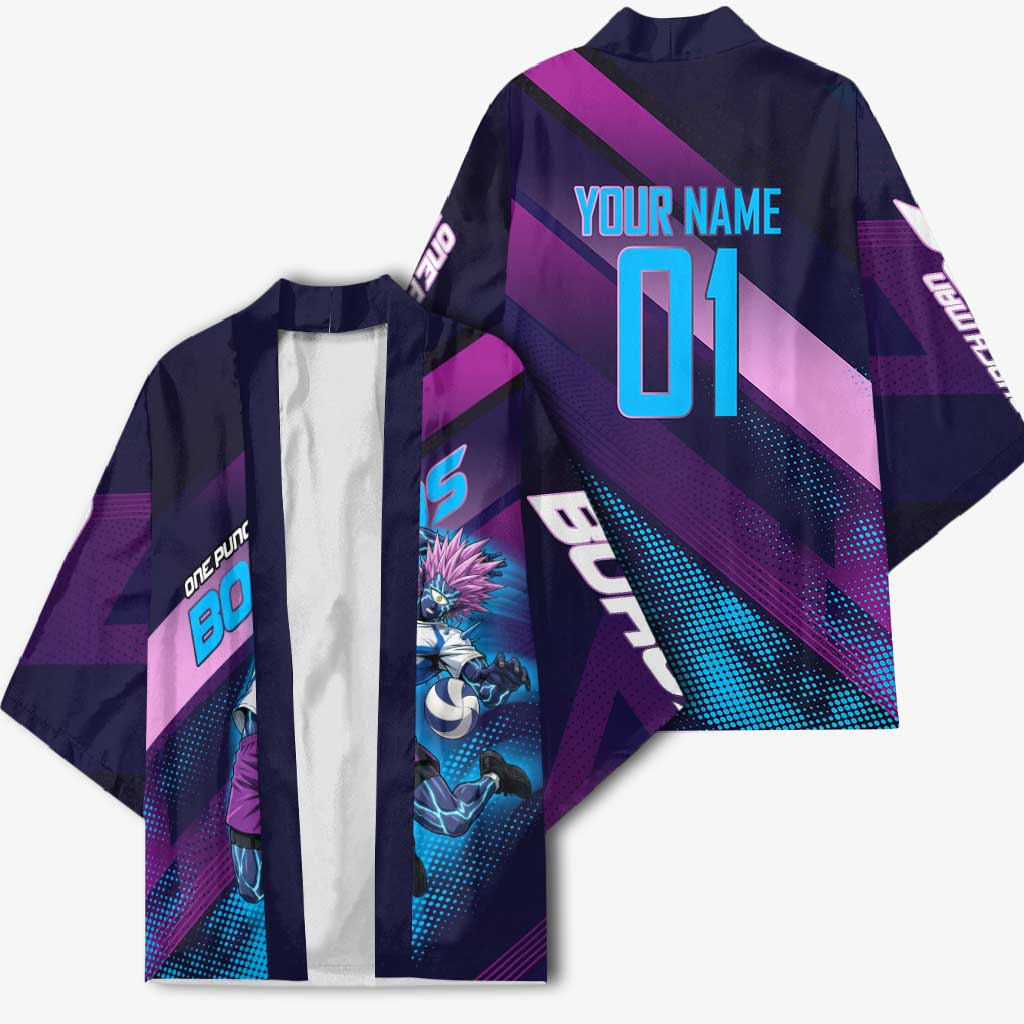 Personalized Boros Volleyball Action Design Kimono With a dynamic sporty style in purple and blue.