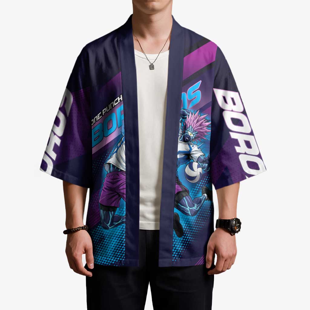 Personalized Boros Volleyball Action Design Kimono With a dynamic sporty style in purple and blue.