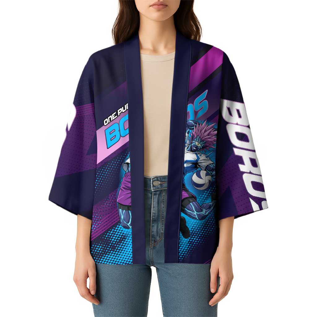 Personalized Boros Volleyball Action Design Kimono With a dynamic sporty style in purple and blue.