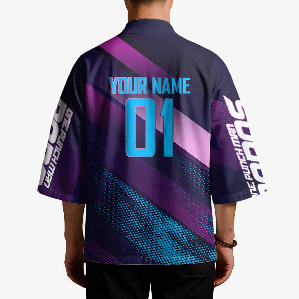 Personalized Boros Volleyball Action Design Kimono With a dynamic sporty style in purple and blue.