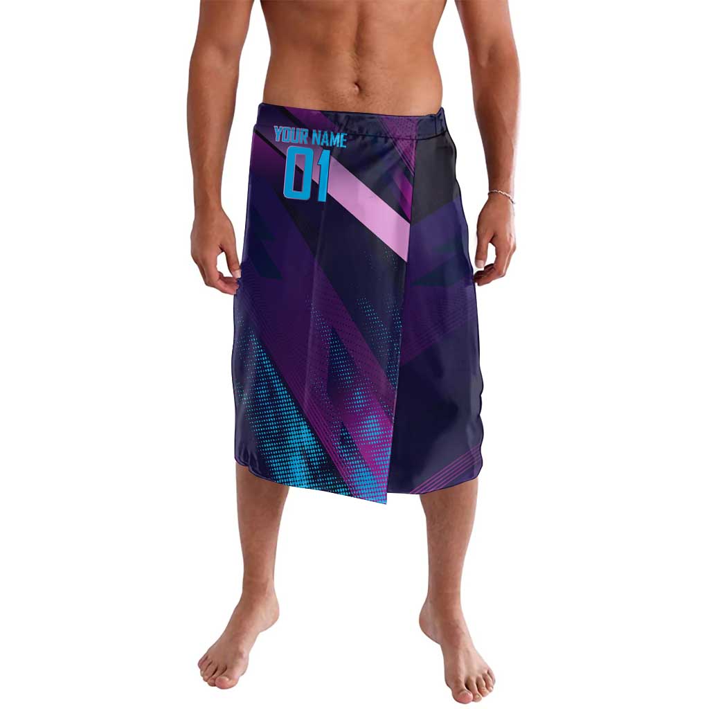 Personalized Boros Volleyball Action Design Lavalava With a dynamic sporty style in purple and blue.