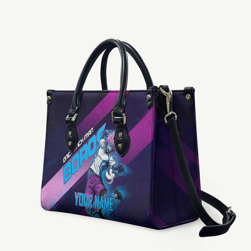 Personalized Boros Volleyball Action Design Leather Bag With a dynamic sporty style in purple and blue.