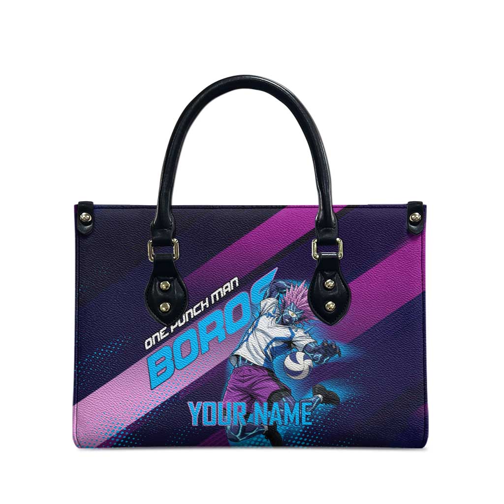 Personalized Boros Volleyball Action Design Leather Bag With a dynamic sporty style in purple and blue.