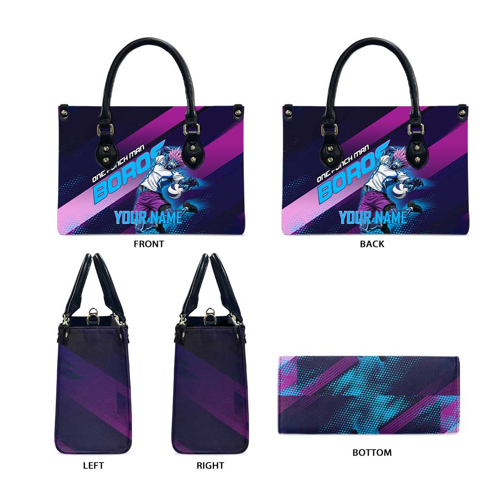 Personalized Boros Volleyball Action Design Leather Bag With a dynamic sporty style in purple and blue.