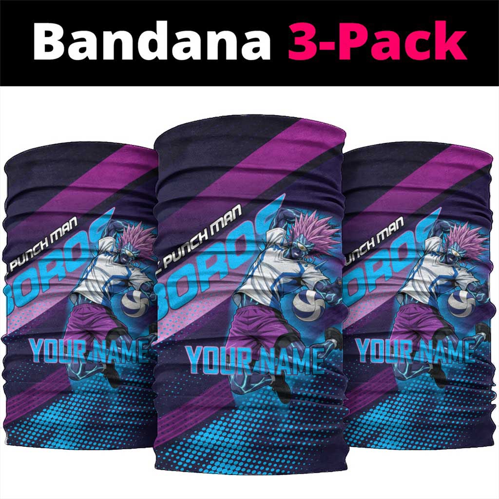 Personalized Boros Volleyball Action Design Neck Gaiter With a dynamic sporty style in purple and blue.