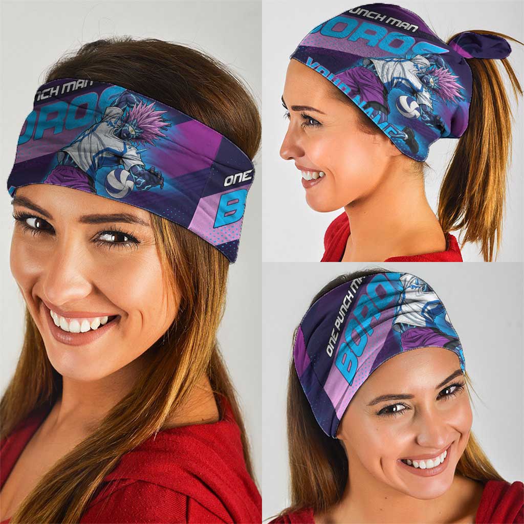 Personalized Boros Volleyball Action Design Neck Gaiter With a dynamic sporty style in purple and blue.