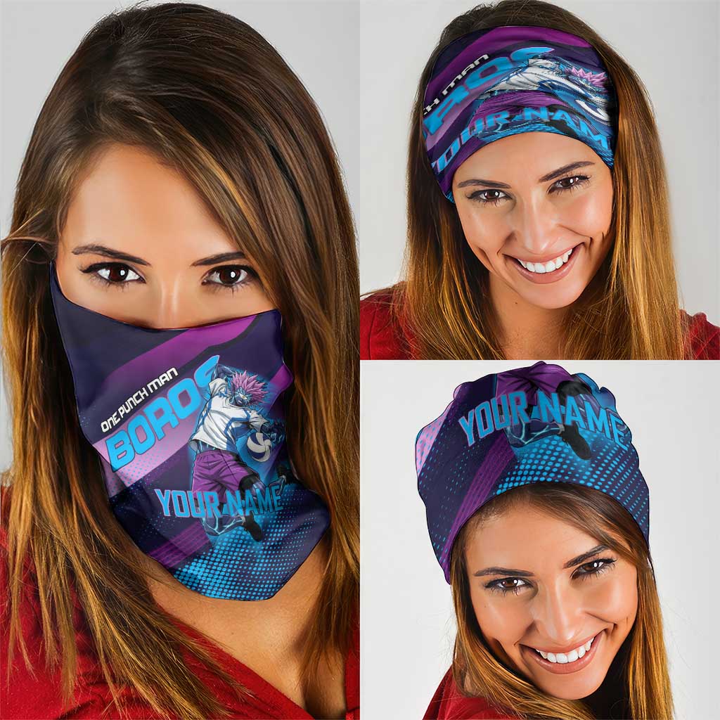 Personalized Boros Volleyball Action Design Neck Gaiter With a dynamic sporty style in purple and blue.